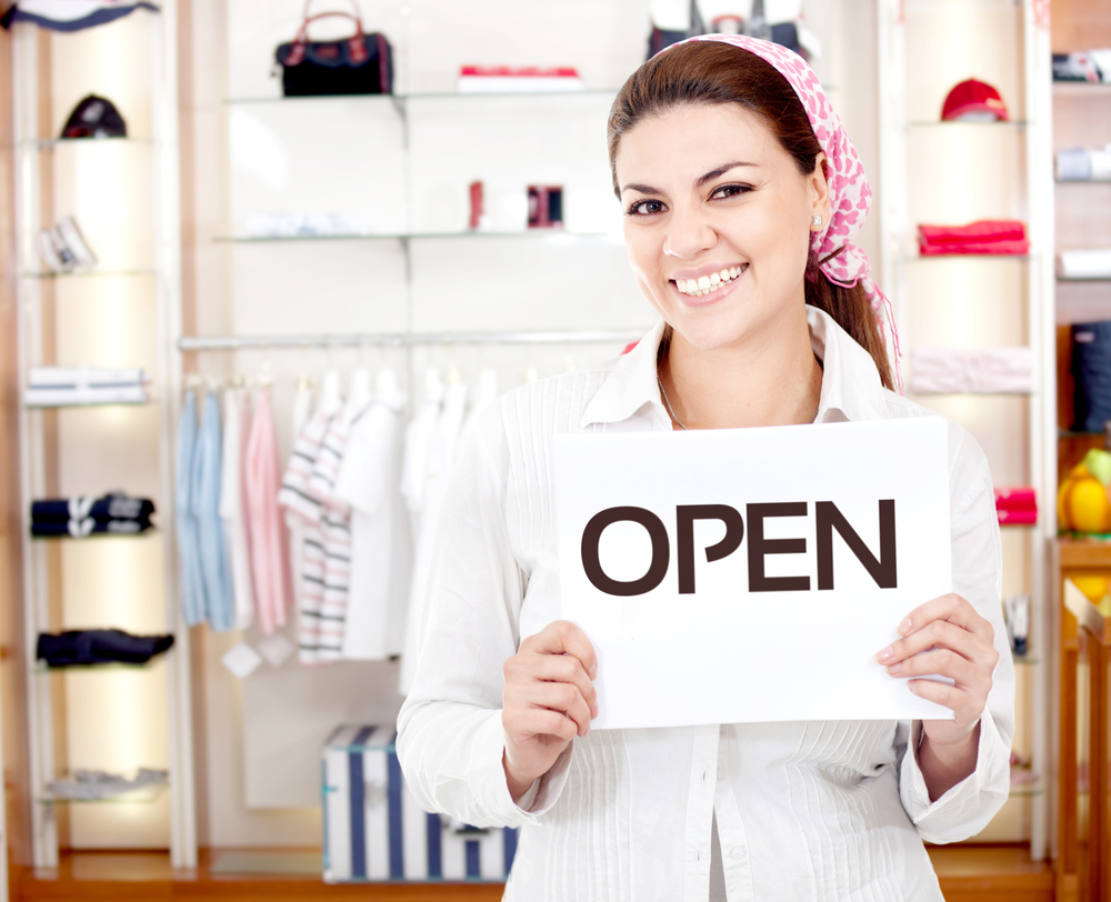 Female business owner opening a new retail store