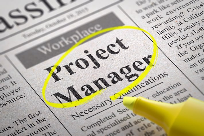 Project Manager Jobs in Newspaper. Job Search Concept..jpeg